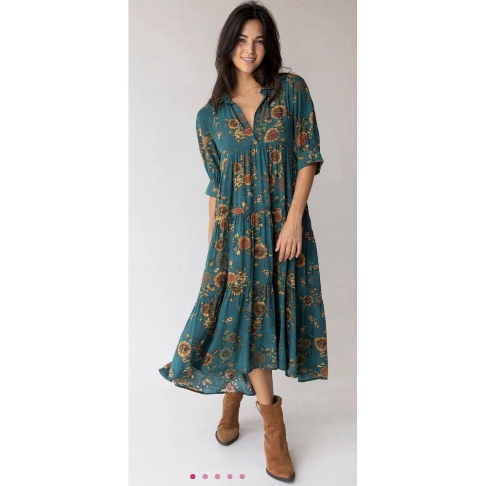 Natural Life Rebecca Midi Dress Large EUC Boho Flowy Cottagecore